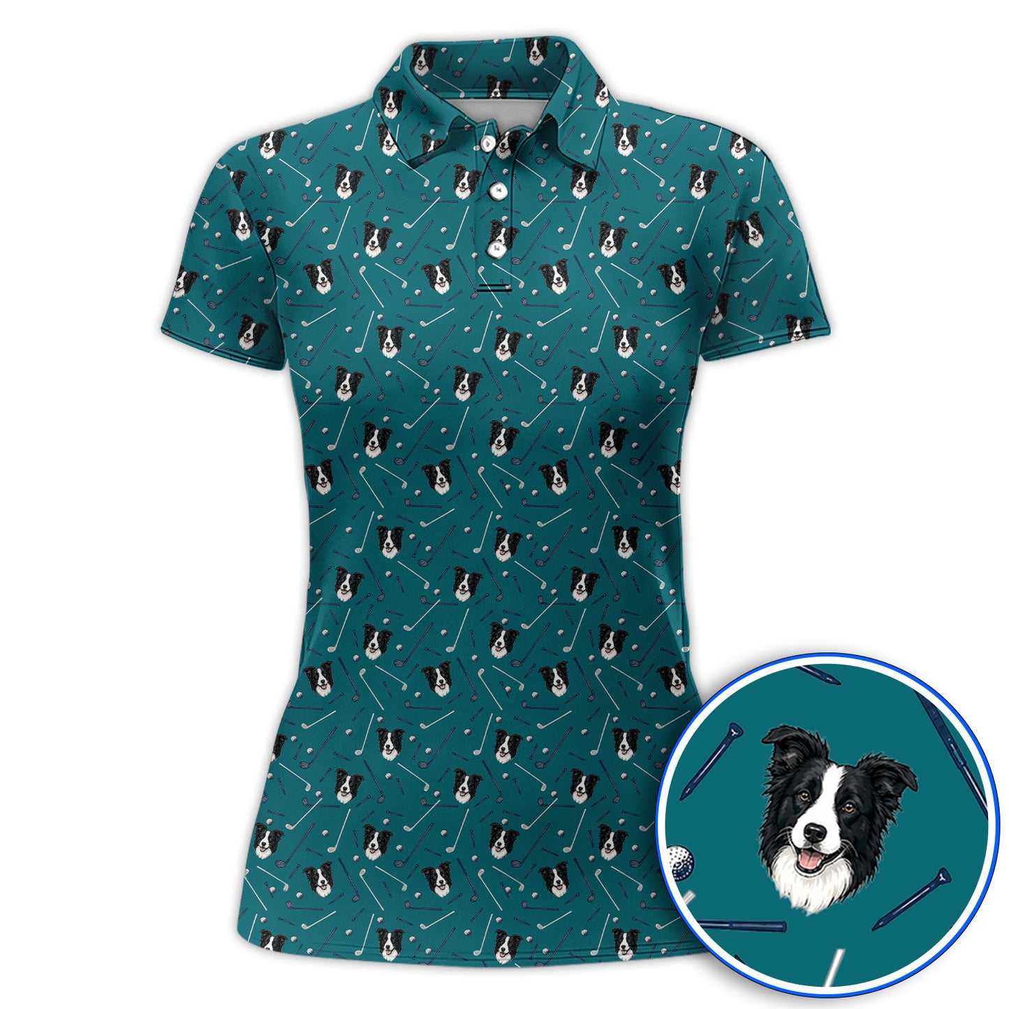 Funny Border Collie Golf Polos, Border Collie Pattern Golf Shirt for Dog Lovers, Golf Gift for Golfer