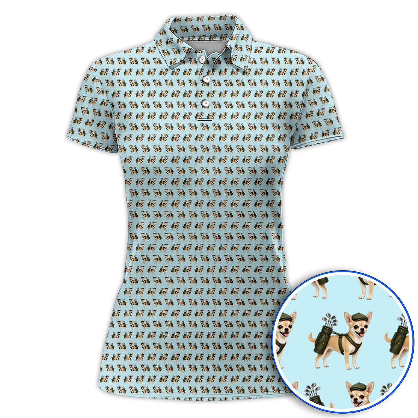 Crazy Chihuahua Golf Shirt, Cute Chihuahua Golf Pattern Polos for Dog Lovers, Golf Gift For Golfer