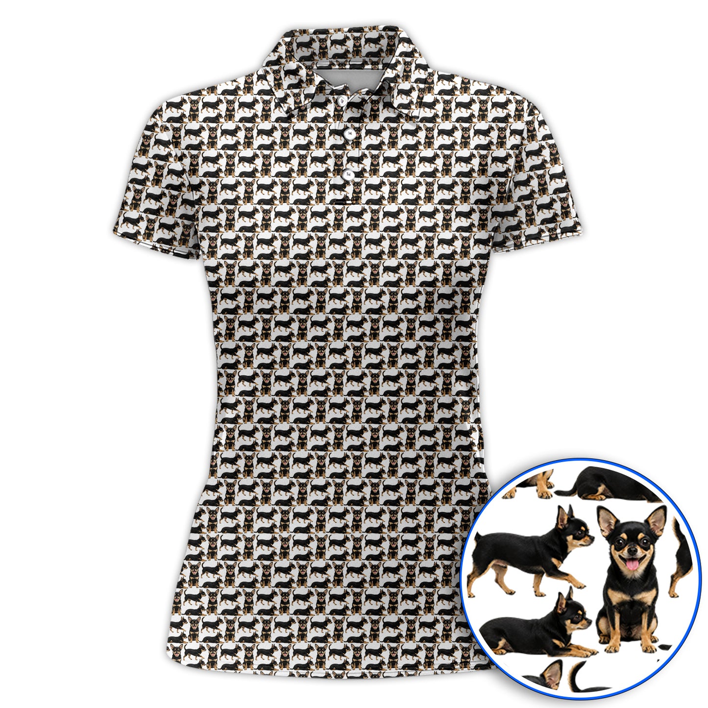 Funny Black Chihuahua Golf Shirt, Cute Chihuahua Golf Pattern Polos, Dog Lovers Golf Gift For Golfer