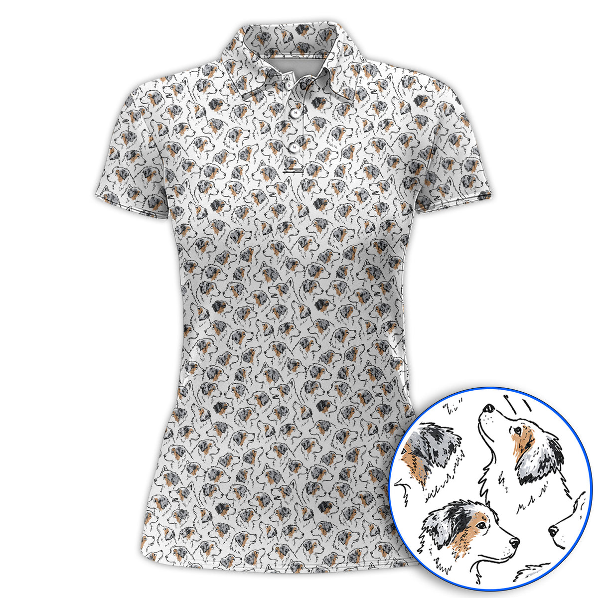 Australian Shepherd Golf Polos, Aussie Dog Pattern Golf Shirt, Golf Gift For Golfer