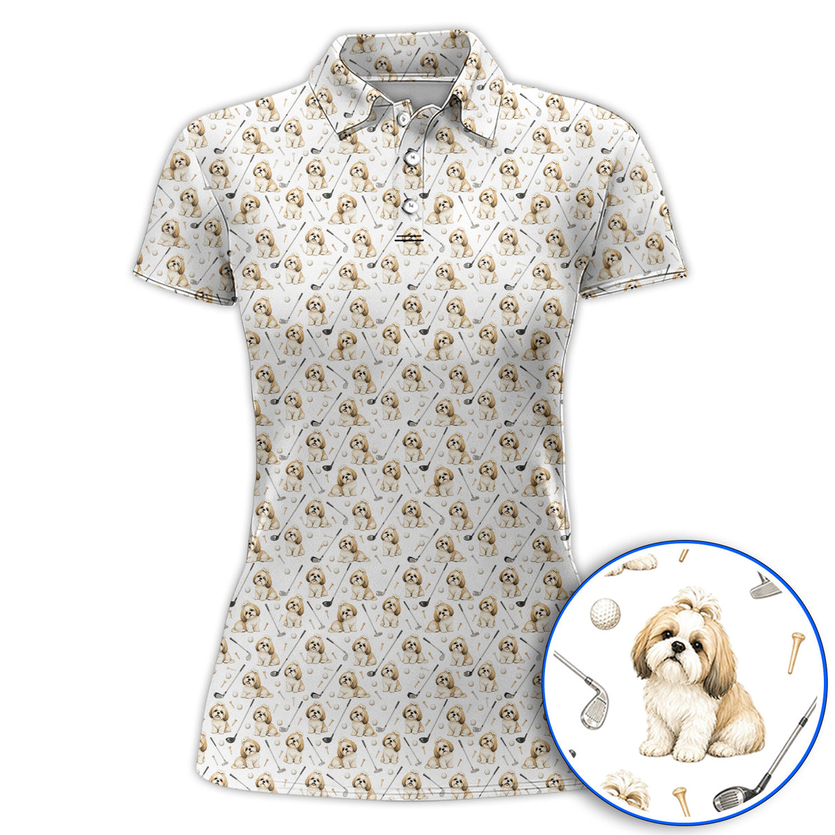 Shih Tzu Golf Shirt, Cute Shih Tzu Pattern Golf Polos, Crazy Golf Gift For Golfer