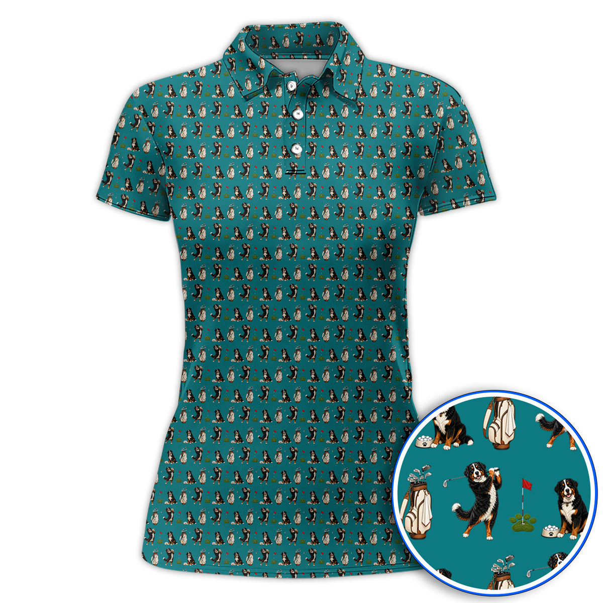 Bernese Mountain Dog Golf Pattern Polos, Bernese Golf Shirt, Dog Lover Golf Gift
