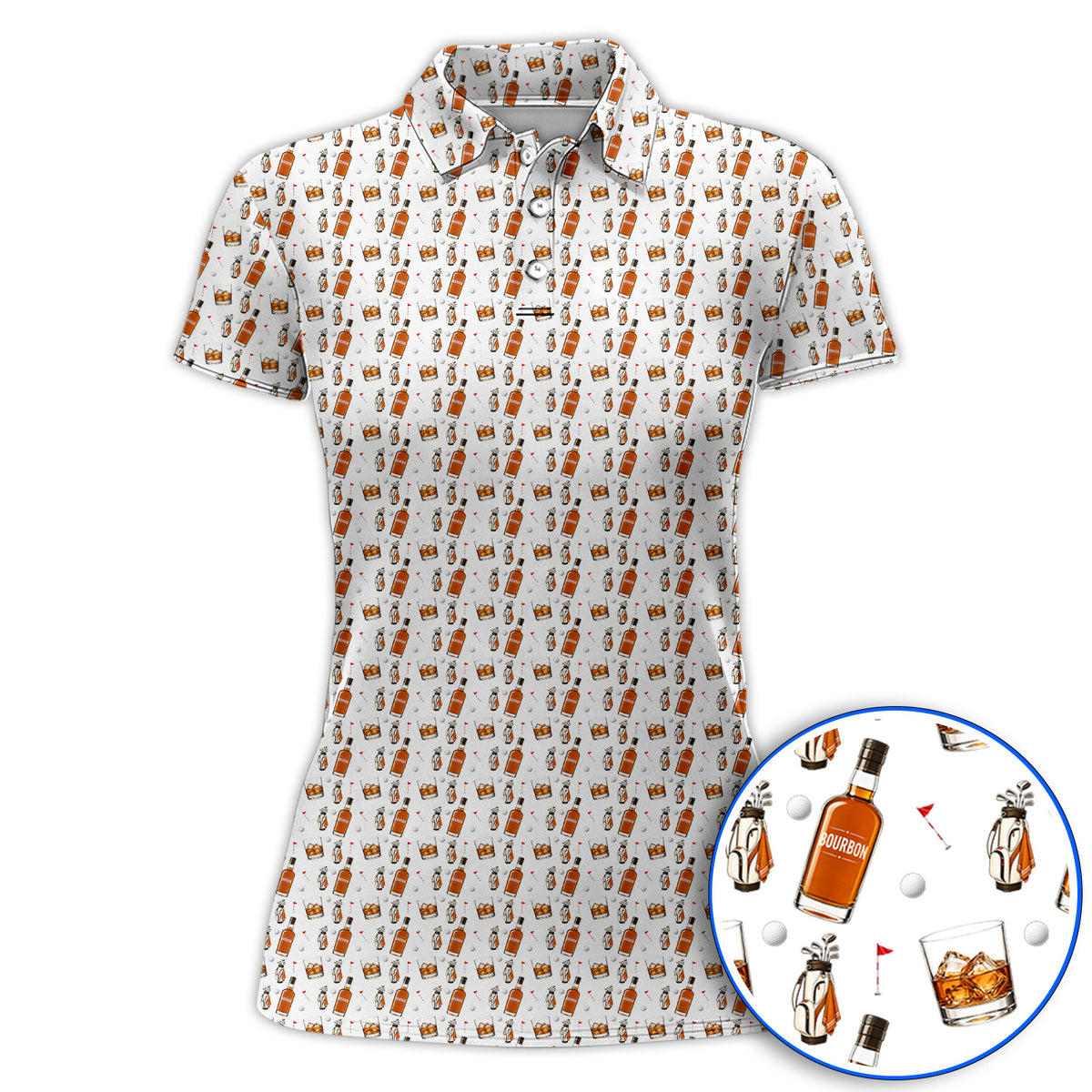 Bourbon Whiskey Golf Polos, Golf & Bourbon Pattern Shirt, Unique Gift For Whiskey Loving Golfers