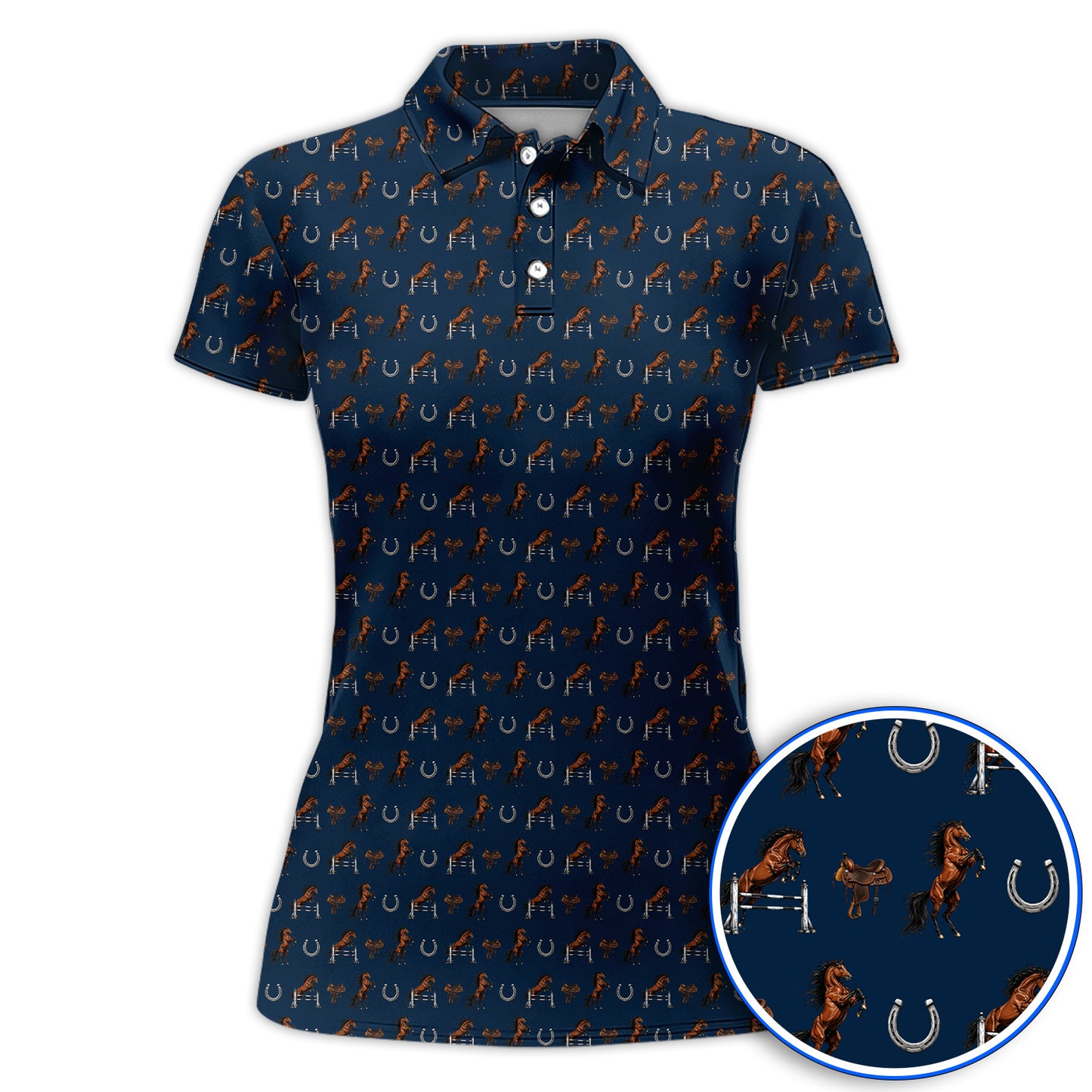 Funny Horse Golf Pattern Shirt, American Quarter Horse Golf Polos, Western Horse Gift for Golfers