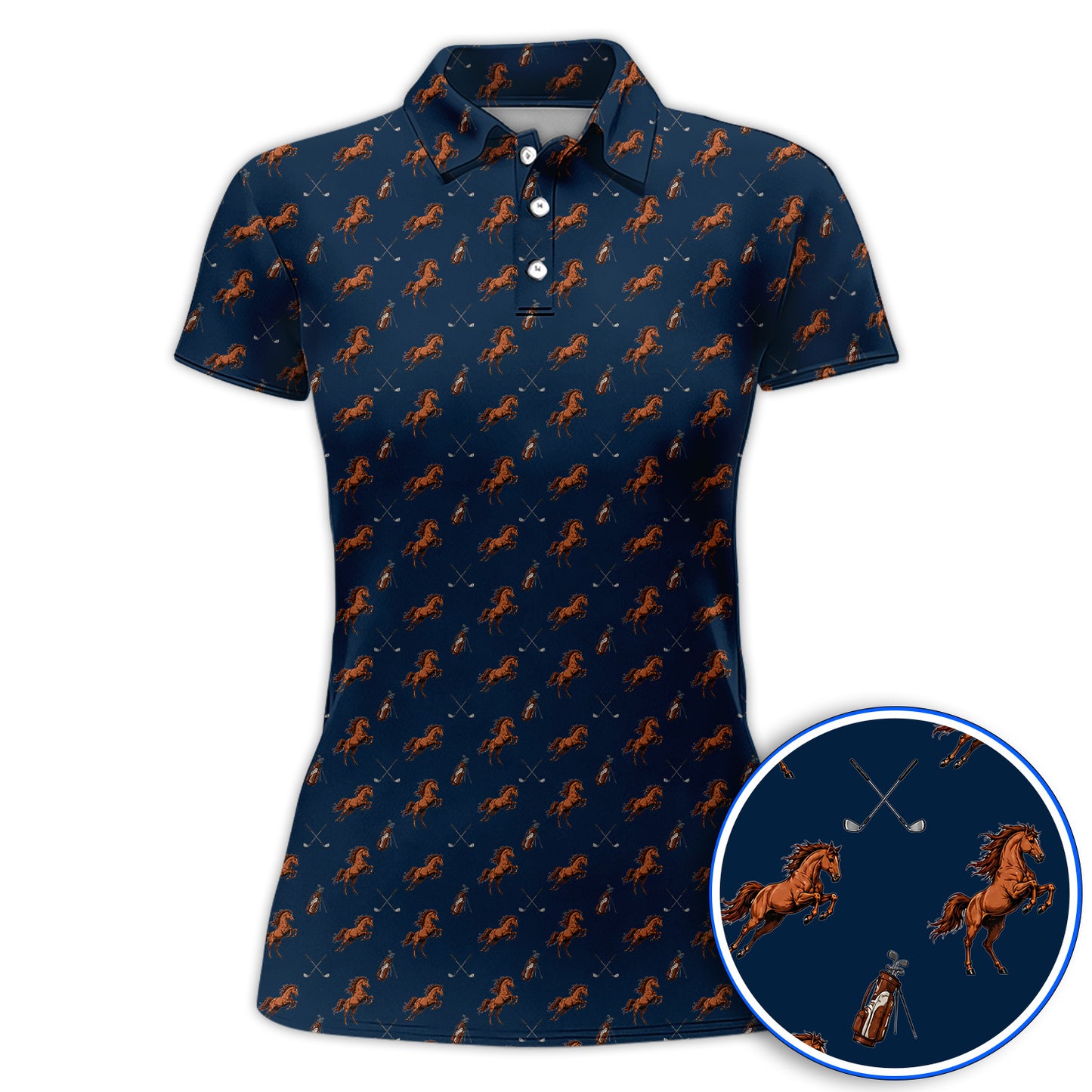 American Quarter Horse Golf Polos, Horse Pattern Golf Shirt for Equestrian Lovers, Western Horse Golf Gift for Golfers