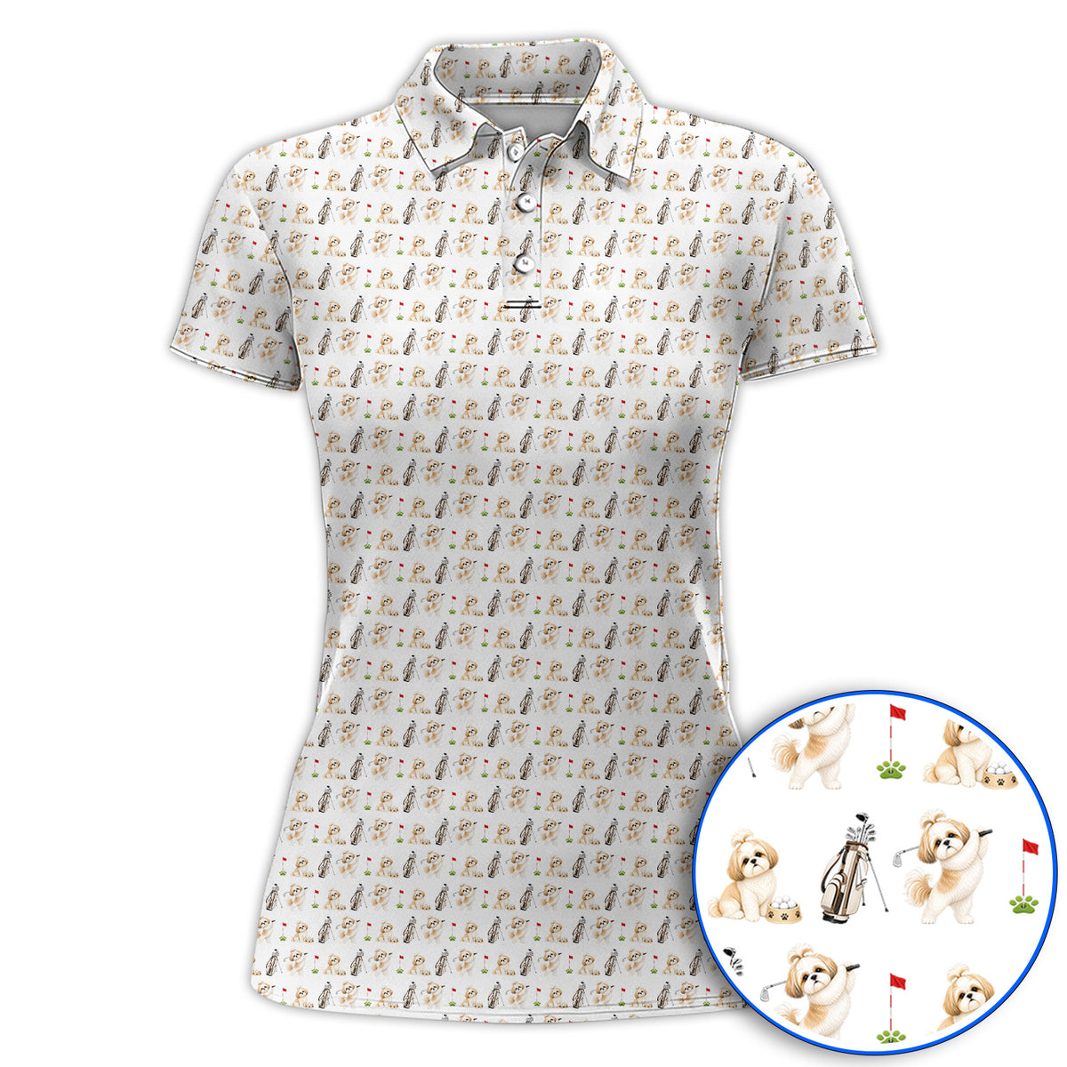 Crazy Shih Tzu Golf Shirt, Cute Shih Tzu Pattern Golf Polos, Golf Gift For Golfer