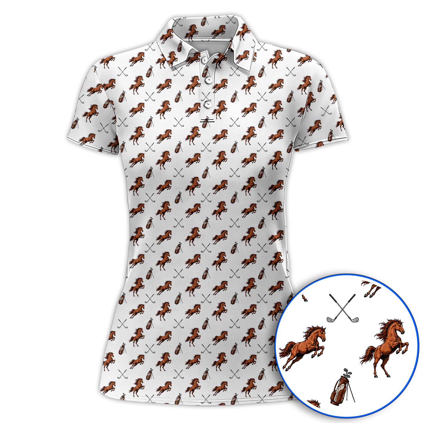 American Quarter Horse Golf Polos, Horse Pattern Golf Shirt for Equestrian Lovers, Western Horse Golf Gift for Golfers