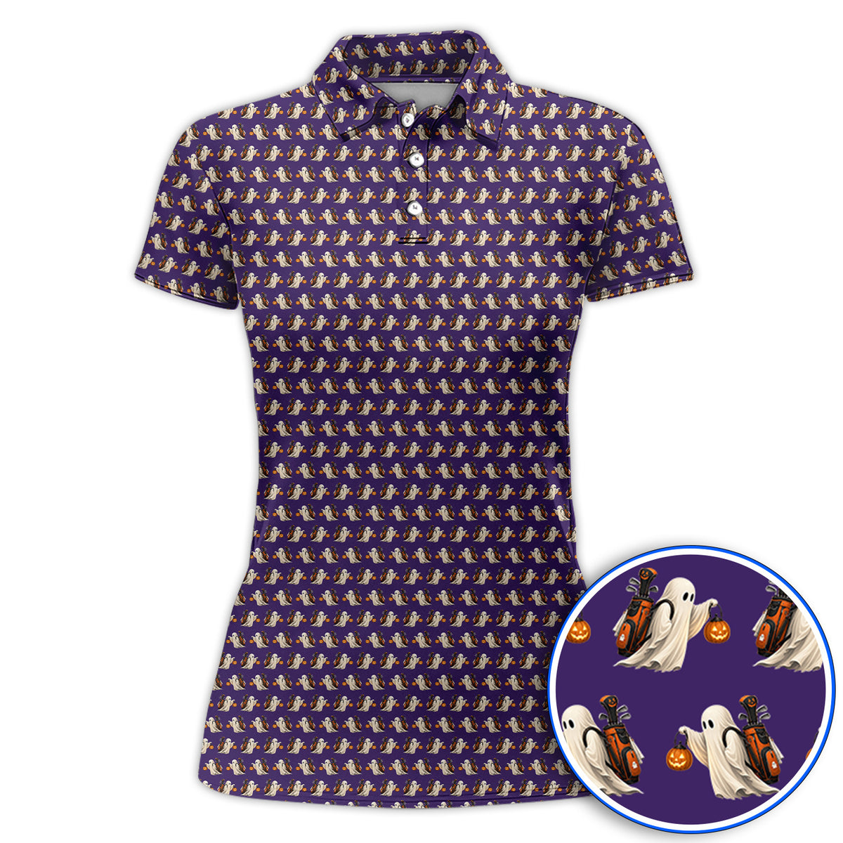 Halloween Golf Polos, Ghost Pattern Golf Shirt, Spooky Golf Gift for Golf Lovers