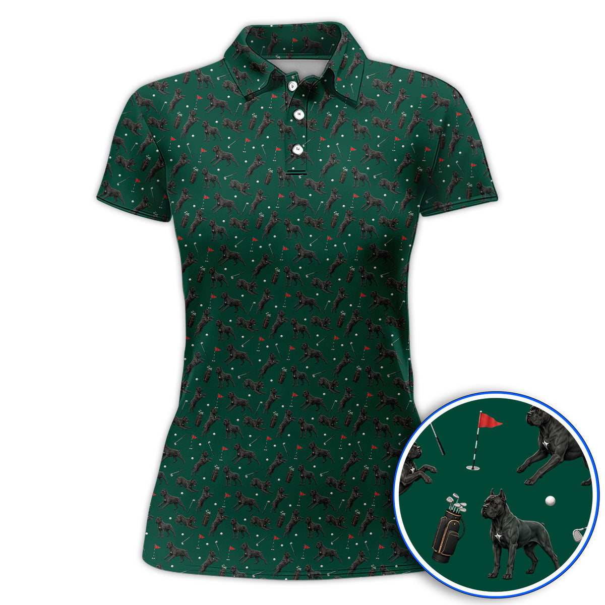 Crazy Cane Corso Pattern Golf Polos, Black Cane Corso Golf Shirt for Dog Lovers, Golf Gift for Golfers