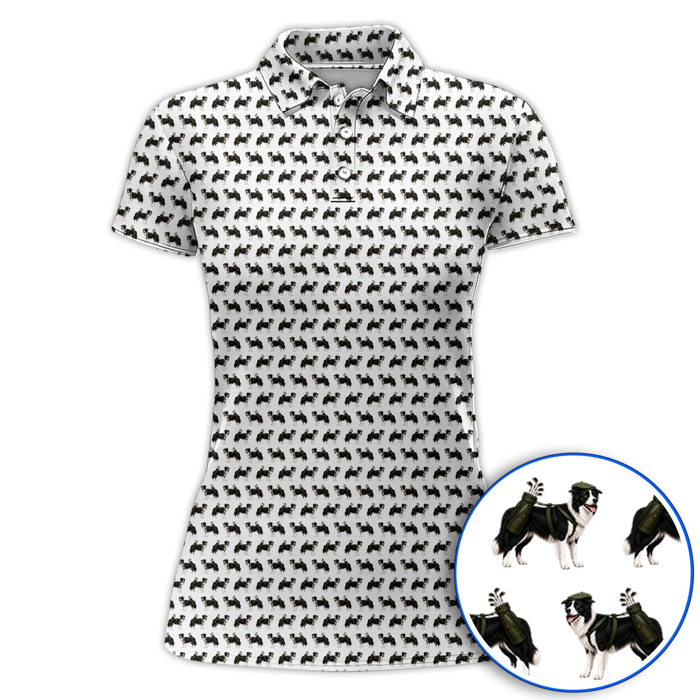 Funny Border Collie Golf Polos, Border Collie Pattern Golf Shirt for Golfer, Dog Lovers Golf Gift