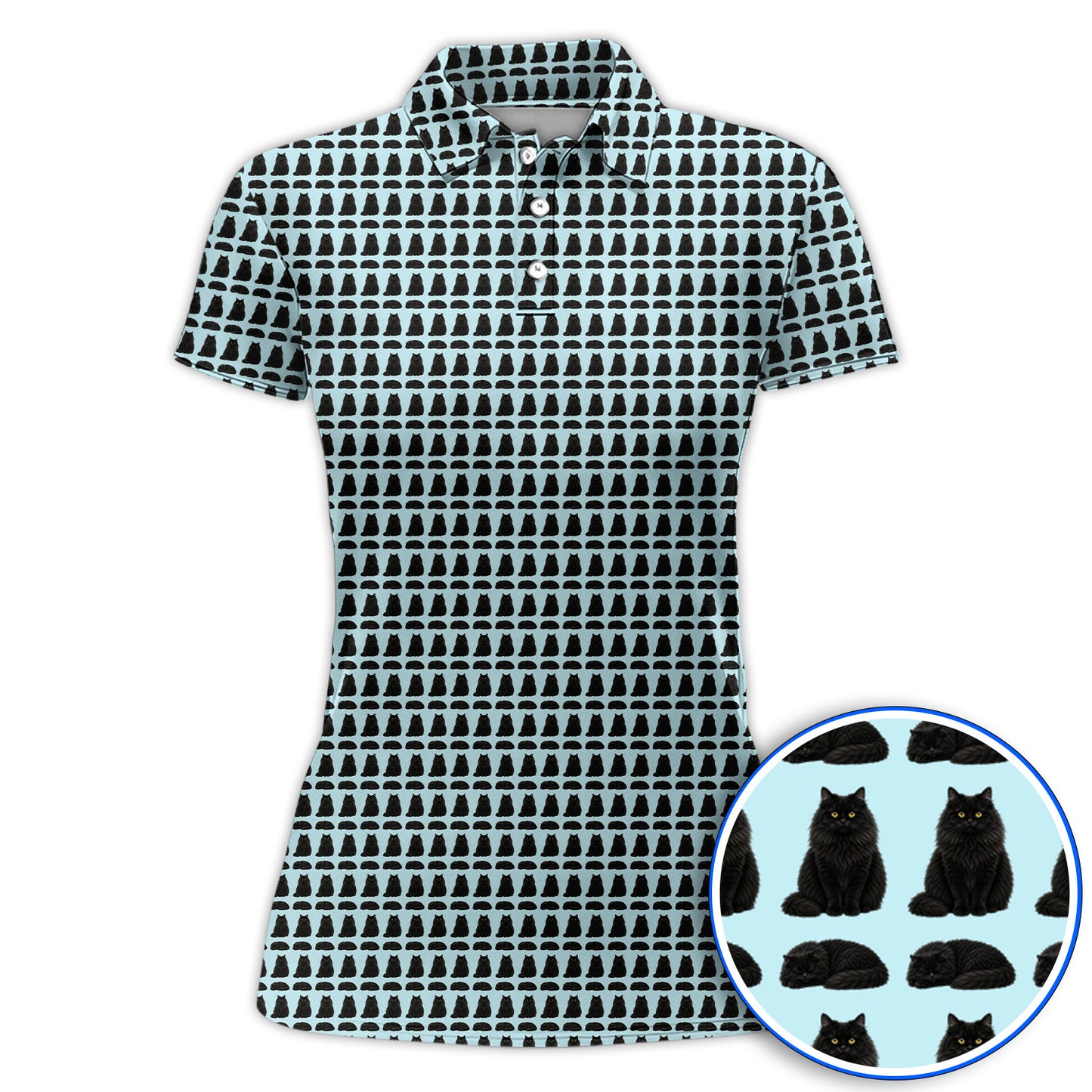 Black Persian Cat Golf Polos, Cute Black Persian Pattern Golf Shirt, Golf Gift for Cat Lovers