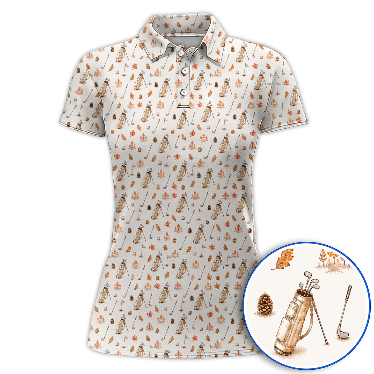 Vintage Squirrel Golf Polos, Autumn Golf Fall Pattern Shirt, Golf Gift For Golfer