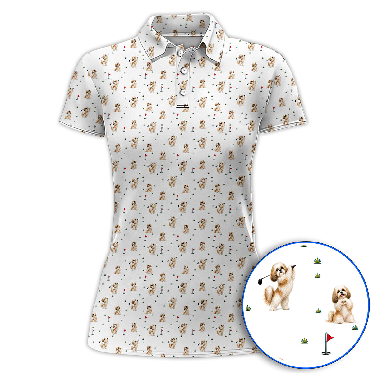 Funny Shih Tzu Golf Polos, Cute Shih Tzu Pattern Golf Shirt, Golf Gift For Dog Lovers