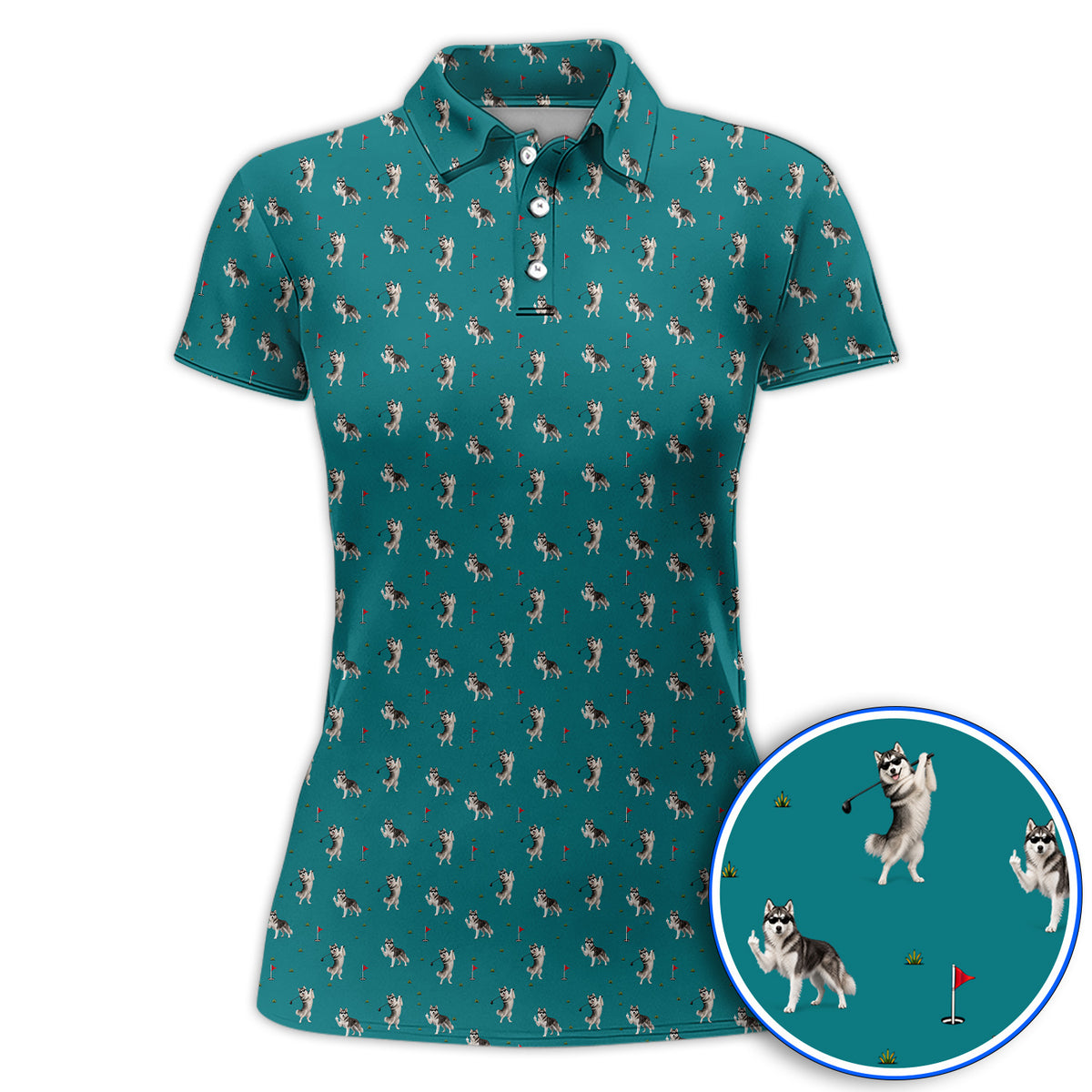 Husky Sibir Golf Polos, Husky Pattern Golf Shirt For Golfer, Funny Golf Gift For Dog Lover