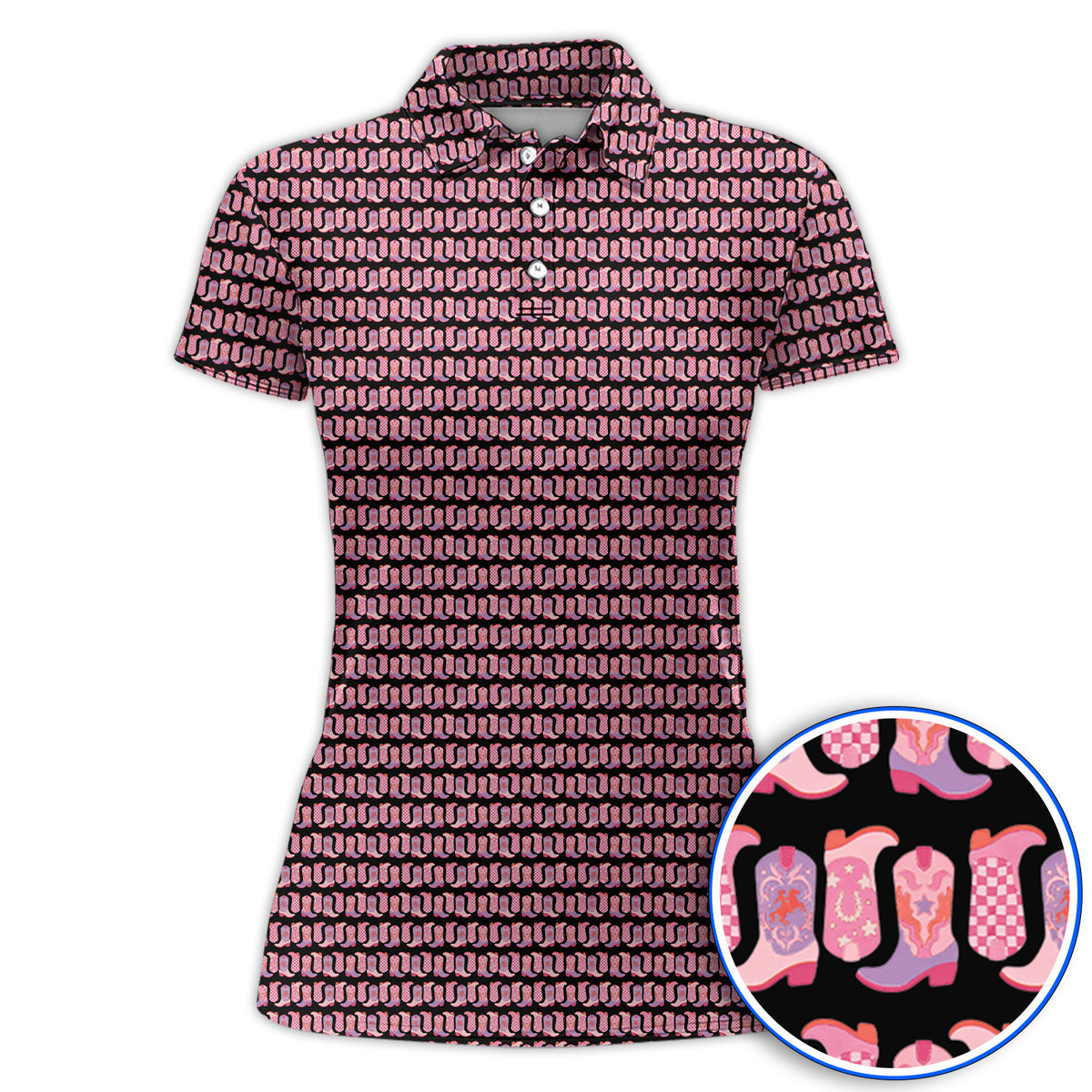 Pink Cowgirl Golf Polos, Western Cowboy Boots Pattern Golf Shirt, Crazy Golf Gift For Golfers