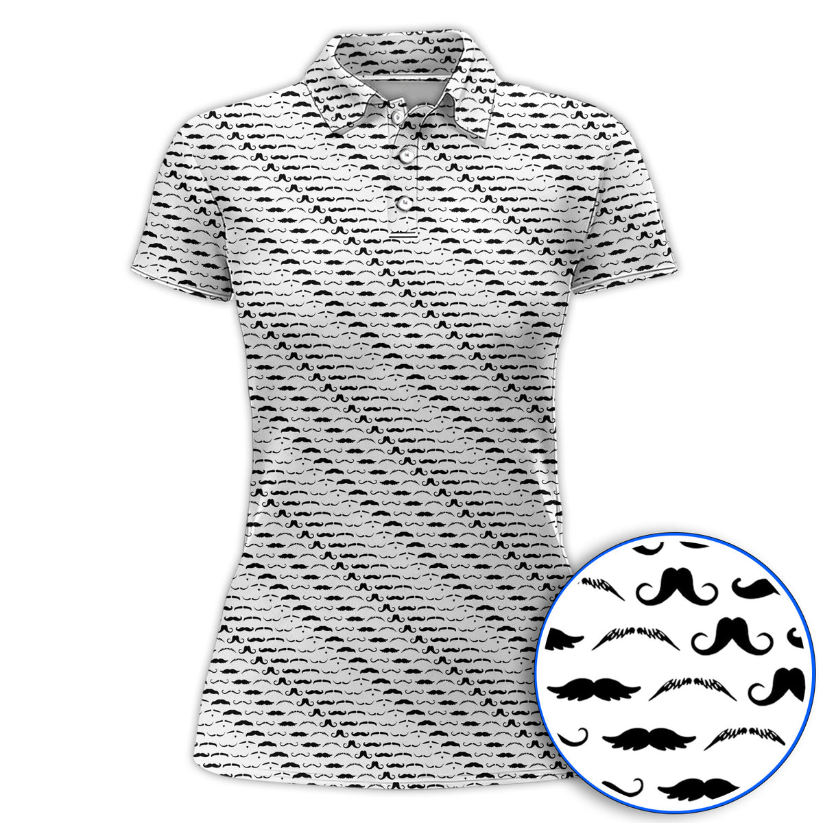 Funny Mustache Golf Polos, Movember Pattern Golf Shirt, Golf Gift for Golfers