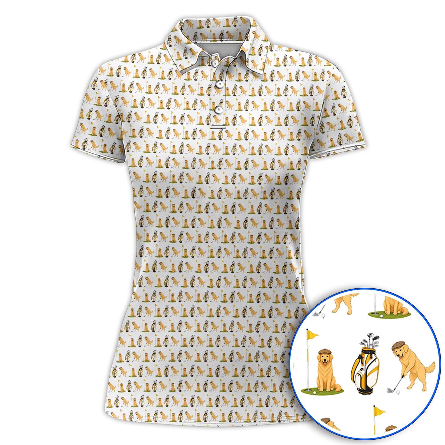 Golden Retriever Pattern Golf Polos, Funny Dog Golf Shirt, Crazy Golf Gift For Golfer