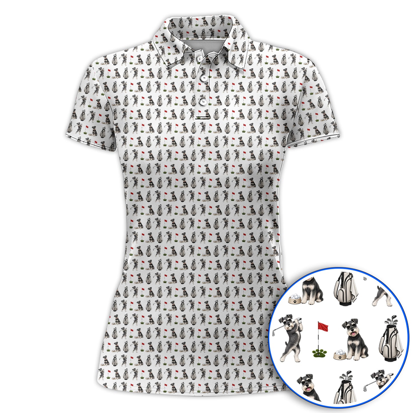 Funny Miniature Schnauzer Golf Shirt, Schnauzer Pattern Golf Polos, Gift For Golf Lovers