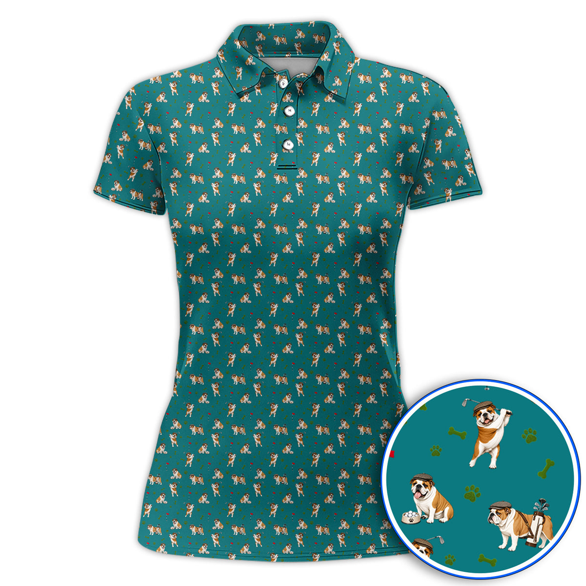 Funny Bulldog Golf Pattern Polos, English Bulldog Golf Shirt, Golf Gift For Golfer