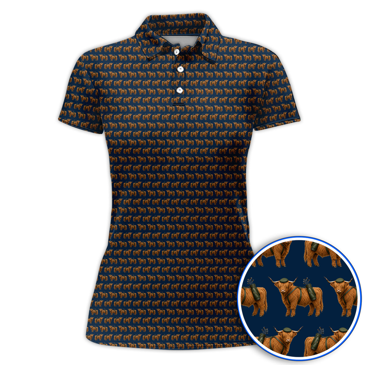 Crazy Highland Cow Caddie Polos, Highland Cow Golf Shirt, Golfer Gift For Golfers