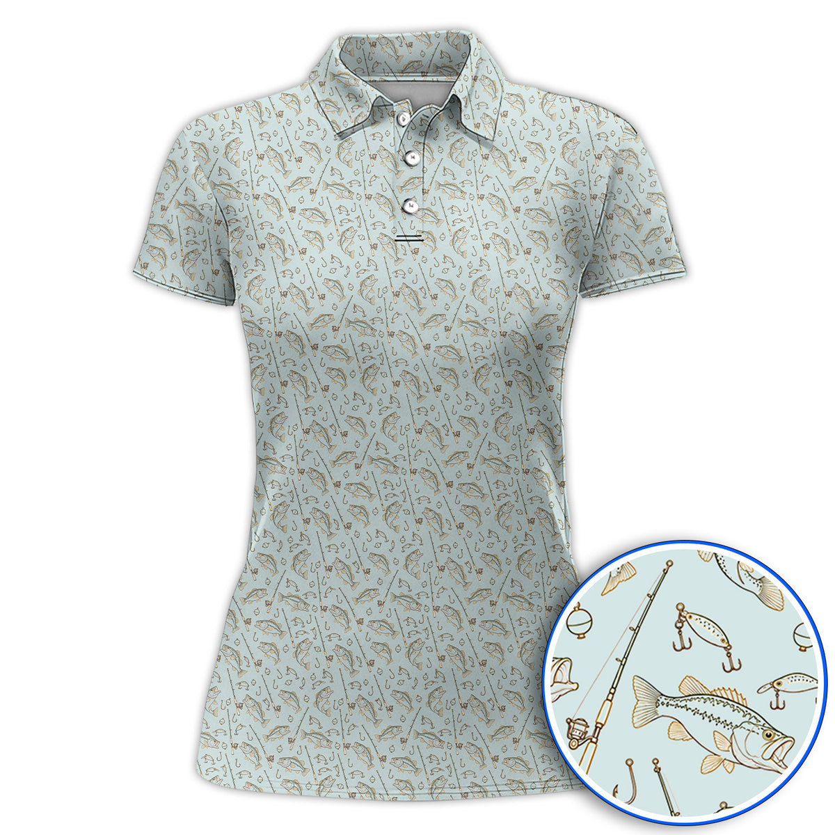Vintage Bass Fishing Golf Polos, Fishing Lure & Rod Patterm Golf Shirt, Golf Apparel Gift For Golfer