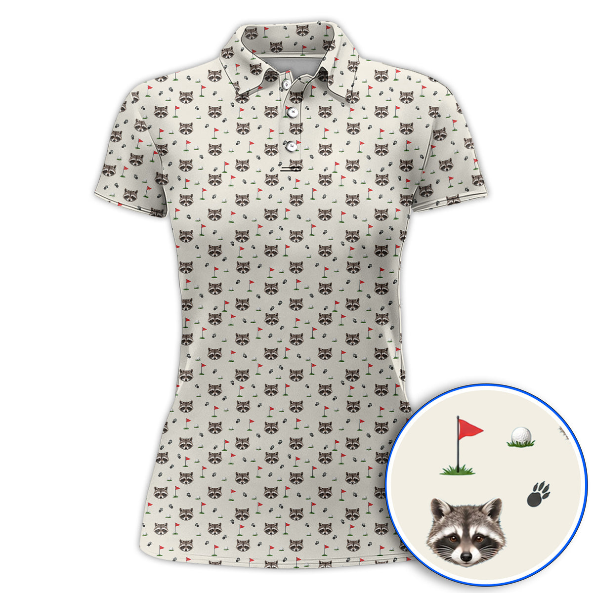 Funny Raccoon Golf Polos, Raccoon Pattern Golf Shirt, Golf Gift For Golfers