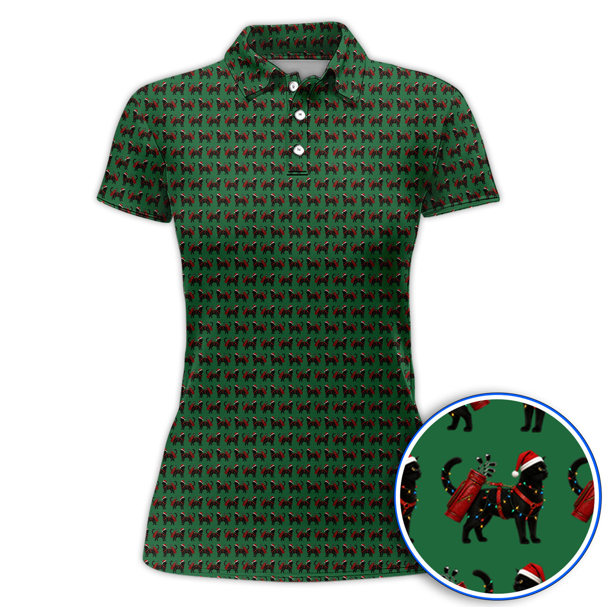 Black Cat Christmas Golf Shirt, Crazy Cats Golf Polos For Xmas Holiday, Golf Gift For Cat Loving Golfer