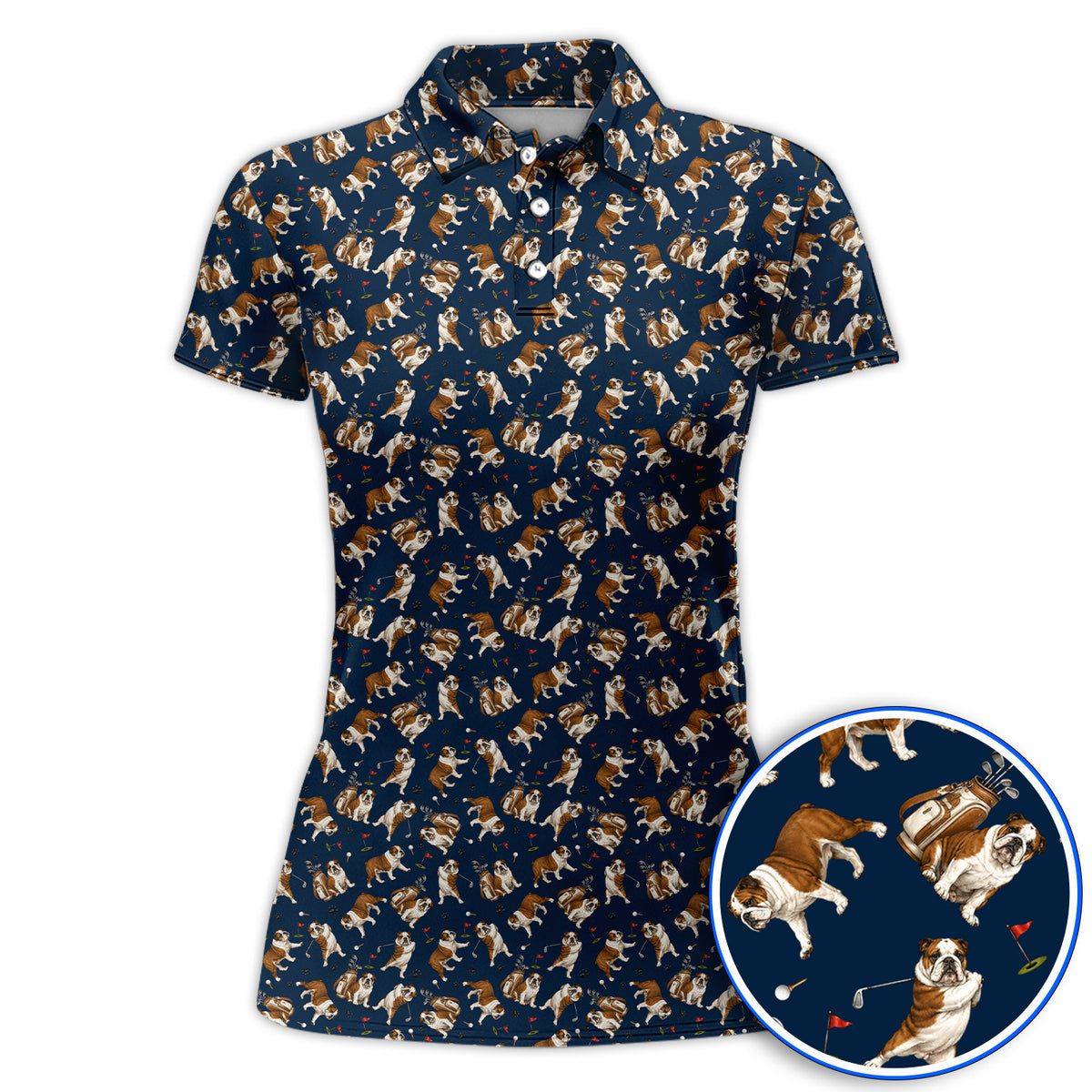 Funny Bulldog Pattern Golf Shirt For Golfer, English Bulldog Golf Polos, Dog Golf Gift