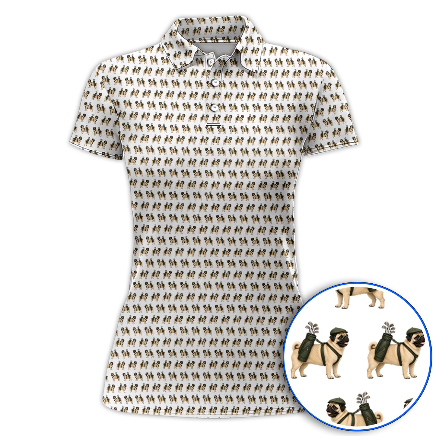 Pug Pattern Golf Polos, Funny Pug Golf Shirt, Dog Lover Golf Gift