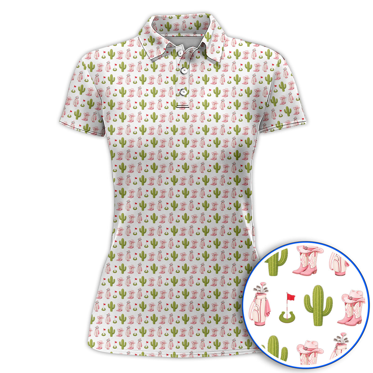 Cowgirl Pattern Golf Polos, Western Cactus Golf Shirt, Golf Gifr For Golfers