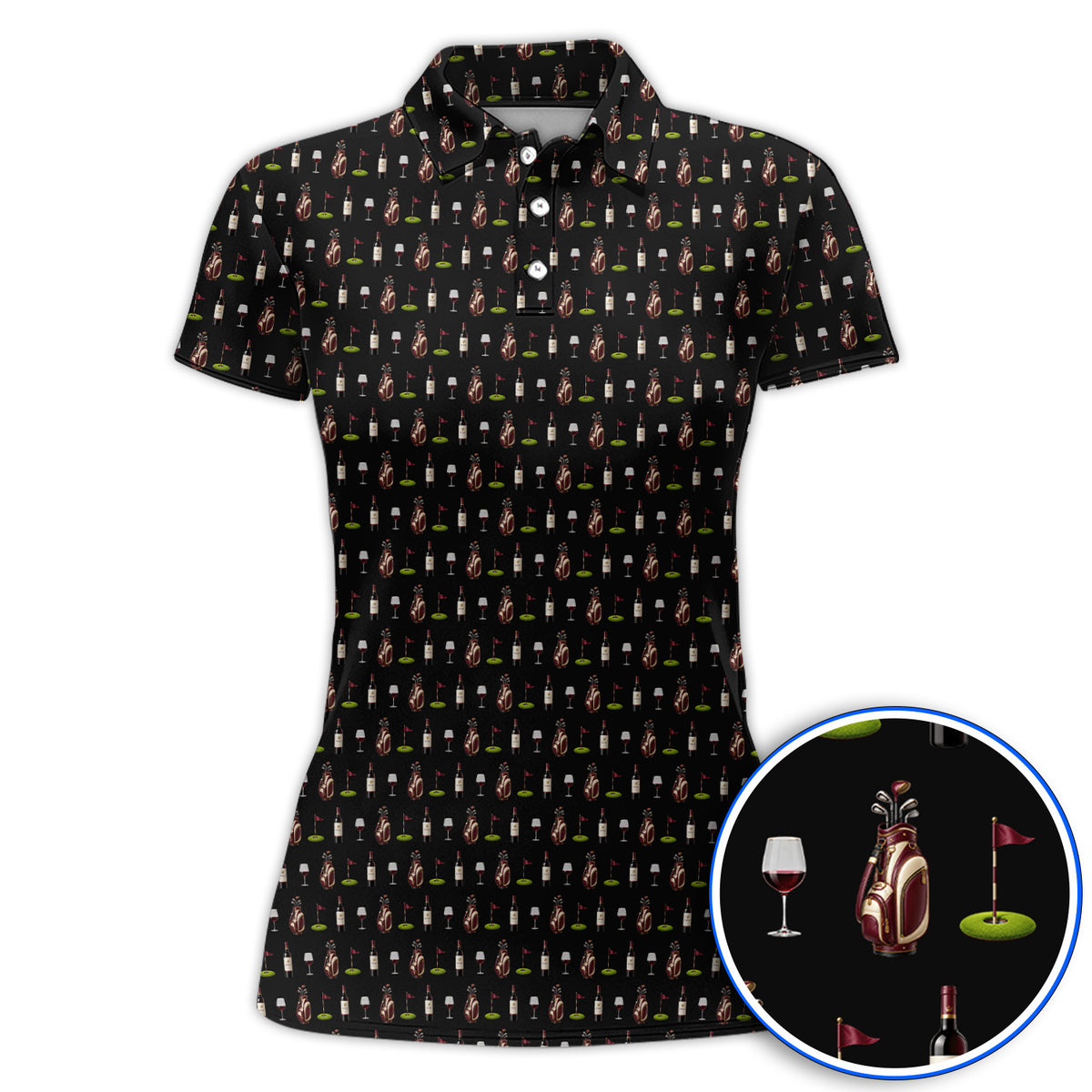 Wine & Golf Polos, Vintage Red Wine Pattern Golf Shirt , Crazy Golf Gift For Golfers