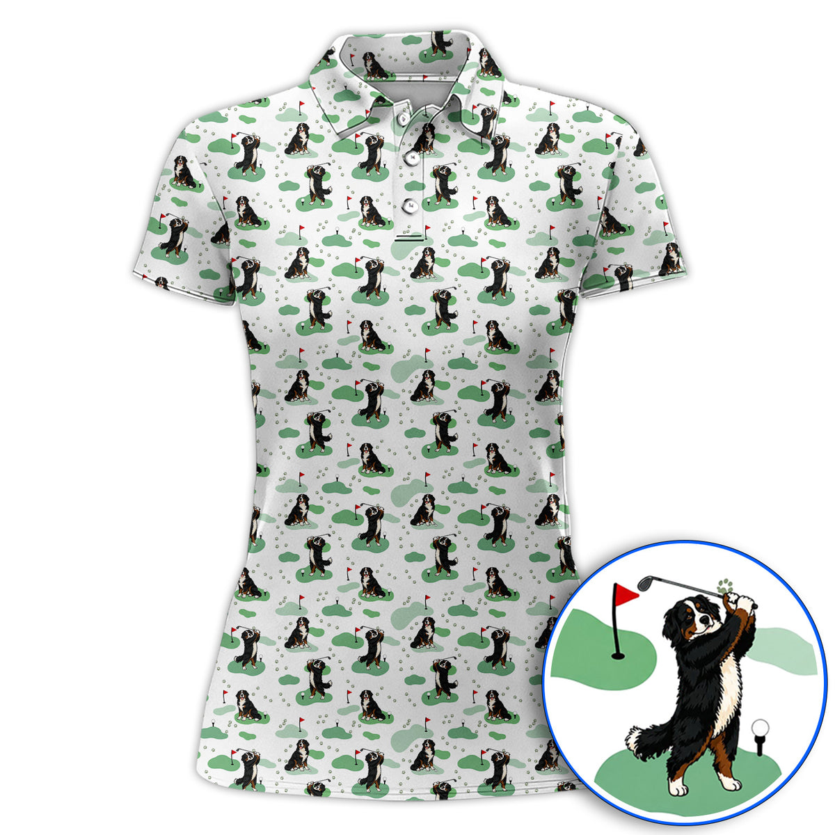 Bernese Mountain Pattern Golf Polos, Bernese Mountain Golf Shirt Fot Golfer, Funny Dog Golf Gift