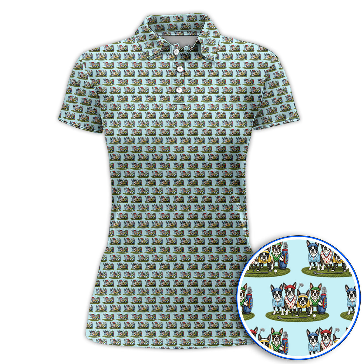 Boston Terrier Golf Pattern Polos, Funny Golfing Boston Terrier Shirt, Dog Lover Golf Gift