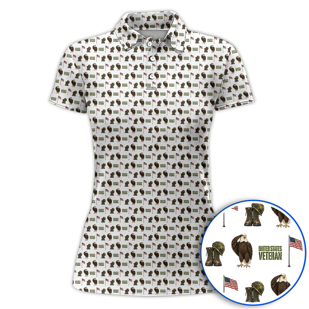 United States Veteran Pattern Golf Shirt, American Eagle & Military Tribute Golf Polos, Patriotic USA Veteran Gift for Golfers