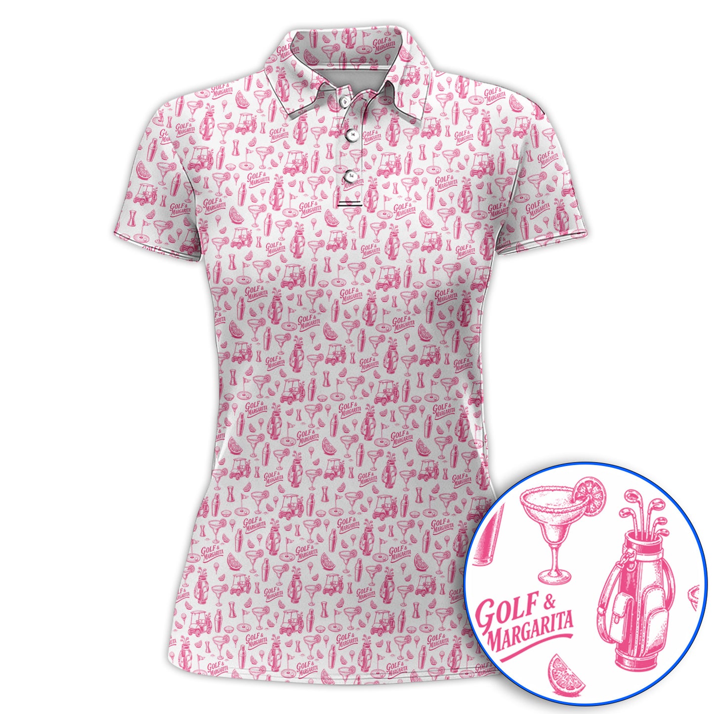 Golf & Margarita Pattern Golf Polos , Margarita Lover Golf Shirt, Funny Golf Gift For Golfer