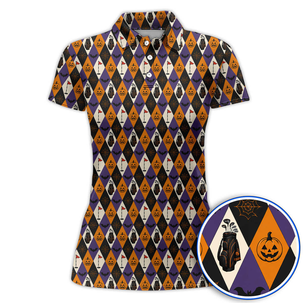 Halloween Pattern Golf Polos, Vintage Halloween Golf Shirt For Golfer, Pumpkin Golf Gift for Golf Lovers