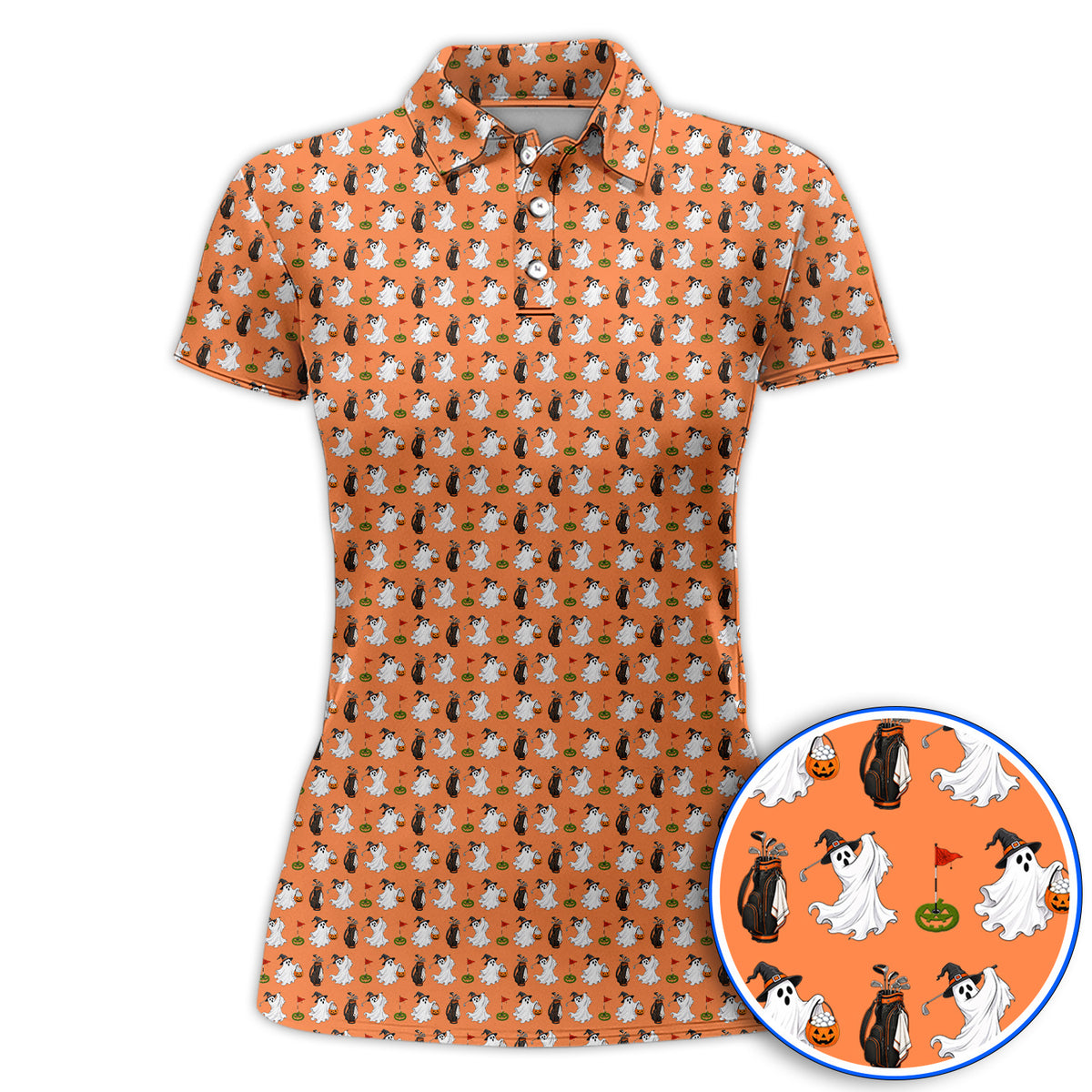 Cute Ghost Golf Polos, Halloween Pattern Golf Shirt, Trick or Treat Golf Gift For Golfer