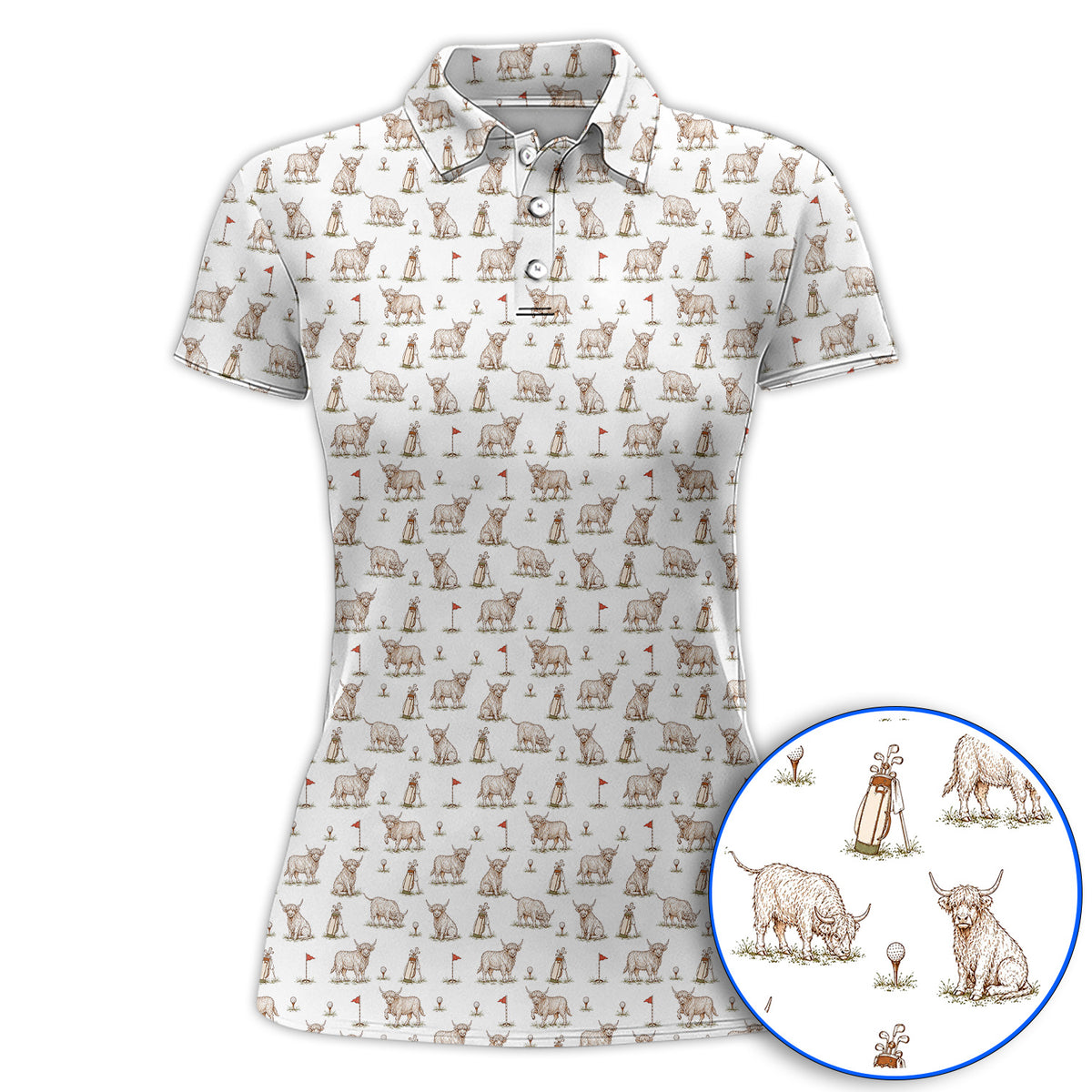 Highland Cow Golf Shirt, Highland Cow Pattern Golf Polos, Funny Golf Gift For Golfer