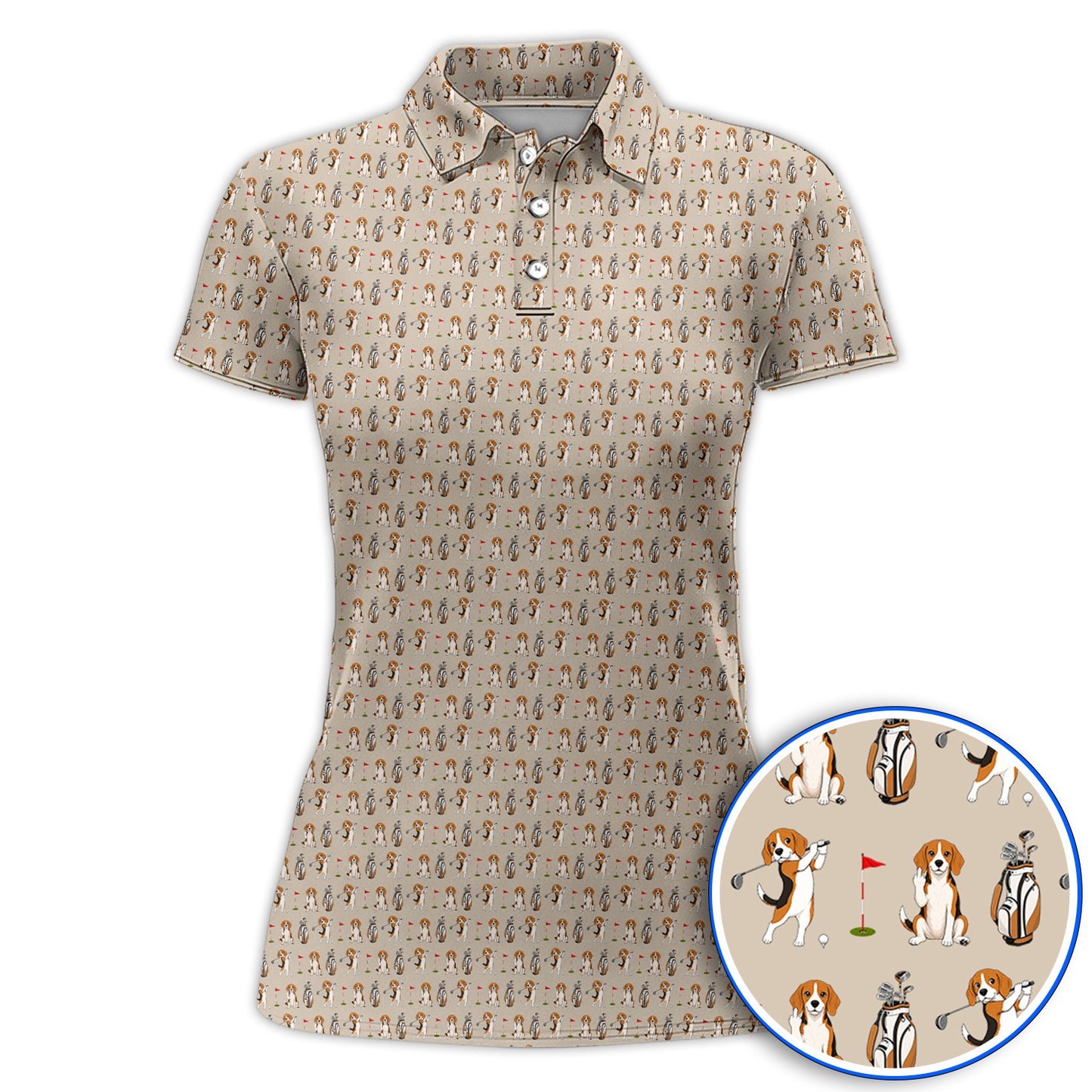 Beagle Golf Pattern Golf Polos, Hunting Dog Golf Shirt, Funny Golf Gift For Golfer