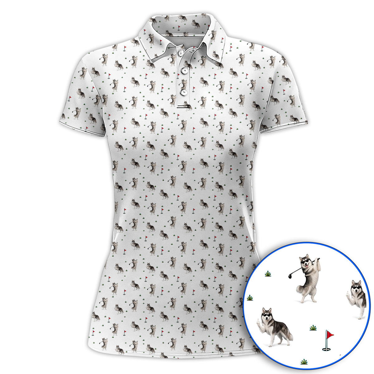 Husky Sibir Golf Polos, Husky Pattern Golf Shirt For Golfer, Funny Golf Gift For Dog Lover