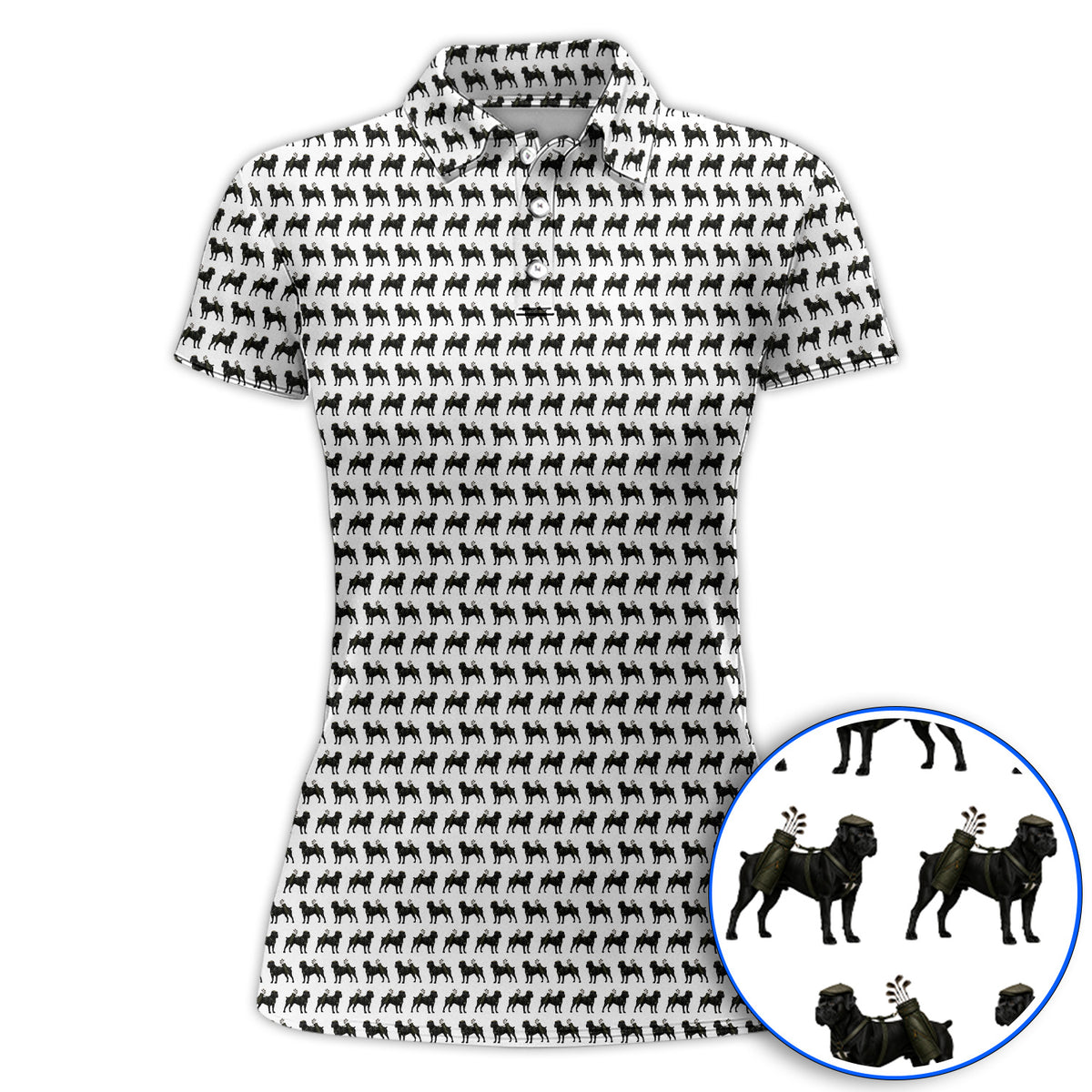 Cane Corso Pattern Golf Polos, Black Cane Corso Golf Shirt for Dog Lovers, Crazy Golf Gift for Golfers