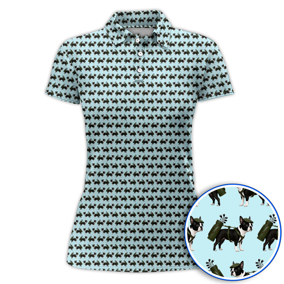 Crazy Boston Terrier Pattern Golf Shirt, Boston Terrier Golf Polos, Golf Gift For Golfer
