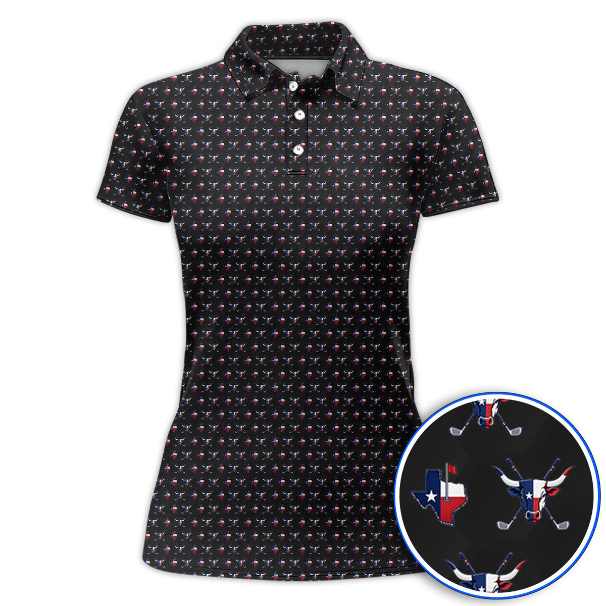 Texas Longhorn Golf Polos, Texas Flag Golf Pattern Shirt, Western Longhorn Golf Gift For Golfer