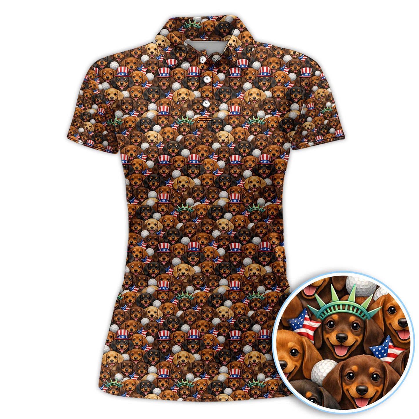 Dachshund USA 250th Pattern Golf Shirt, Wiener Dog Golf Polos For Men, Funny Golf Shirt For Golfer