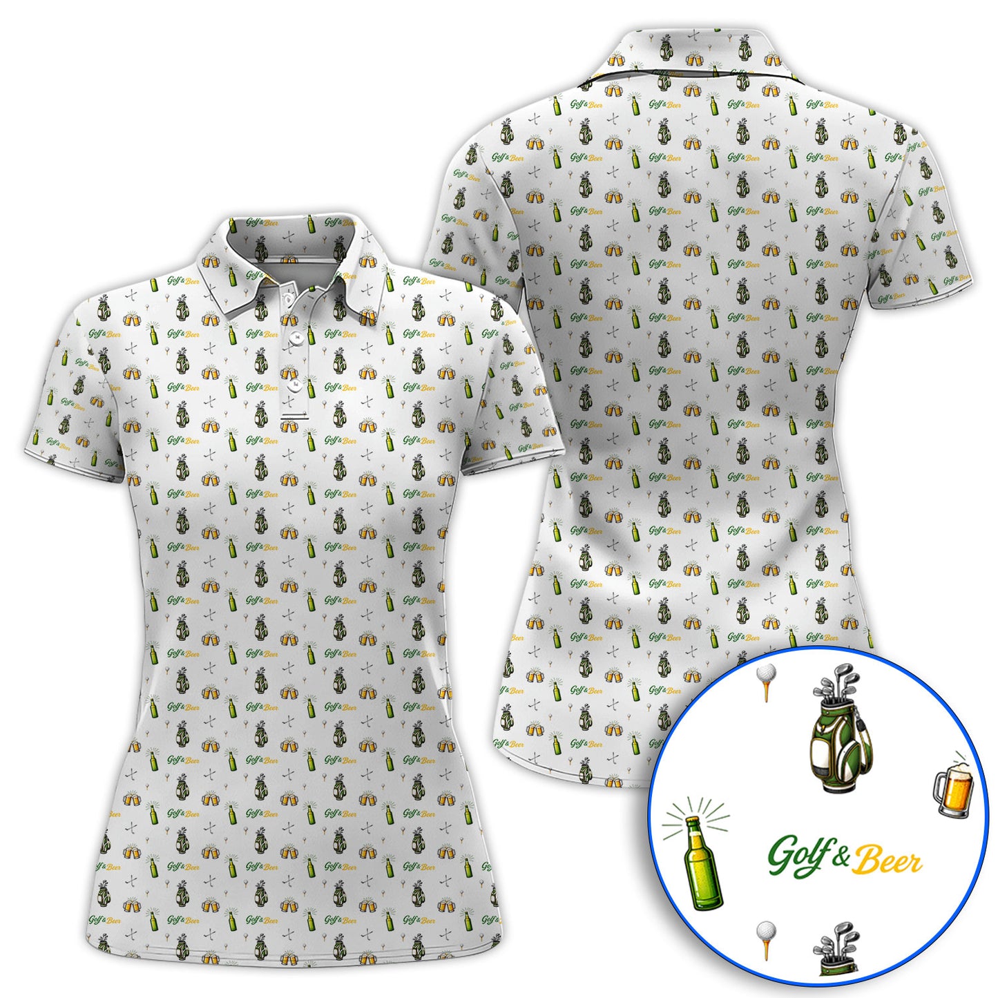Funny Beer Golf Shirt For Men, Golf & Beer Pattern Polos, Golf Gift For Golfer