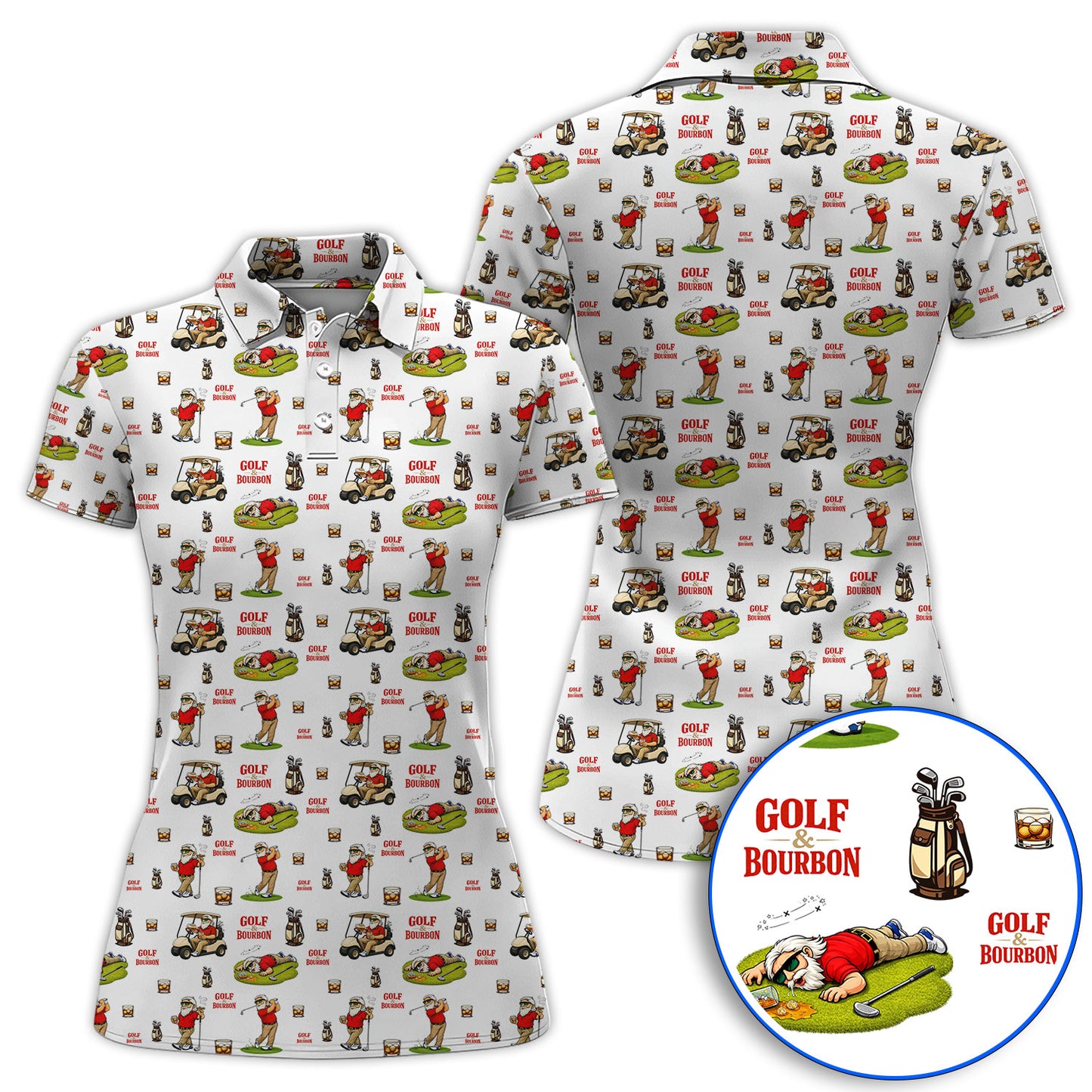 Funny Golf & Bourbon Pattern Golf Shirt, Crazy Golf Polos For Men, Golf Gift For Golfer