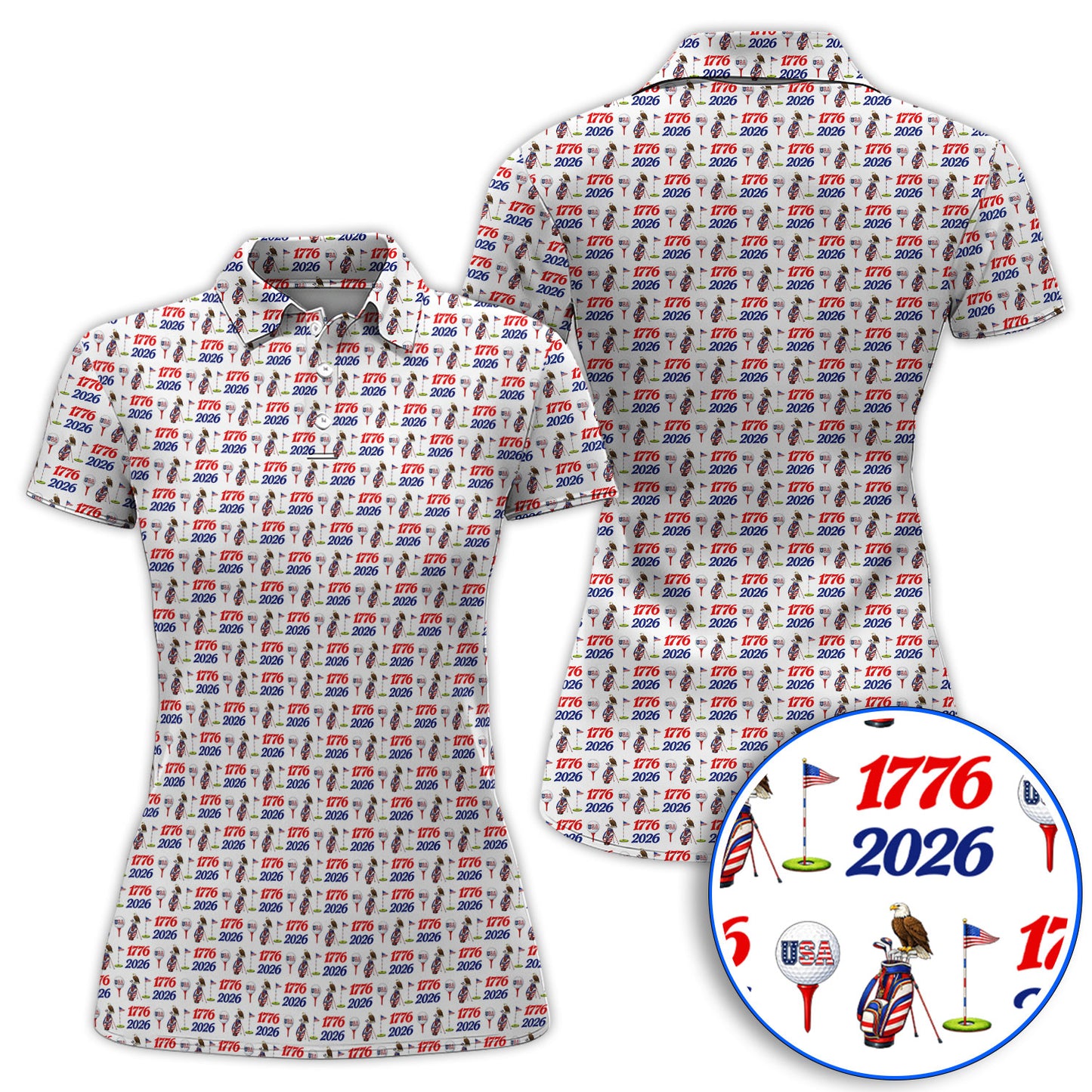 USA 1776–2026 Patriotic Golf Polos, American Flag & Eagle Pattern Golf Shirt, Golf Gift For Golfer