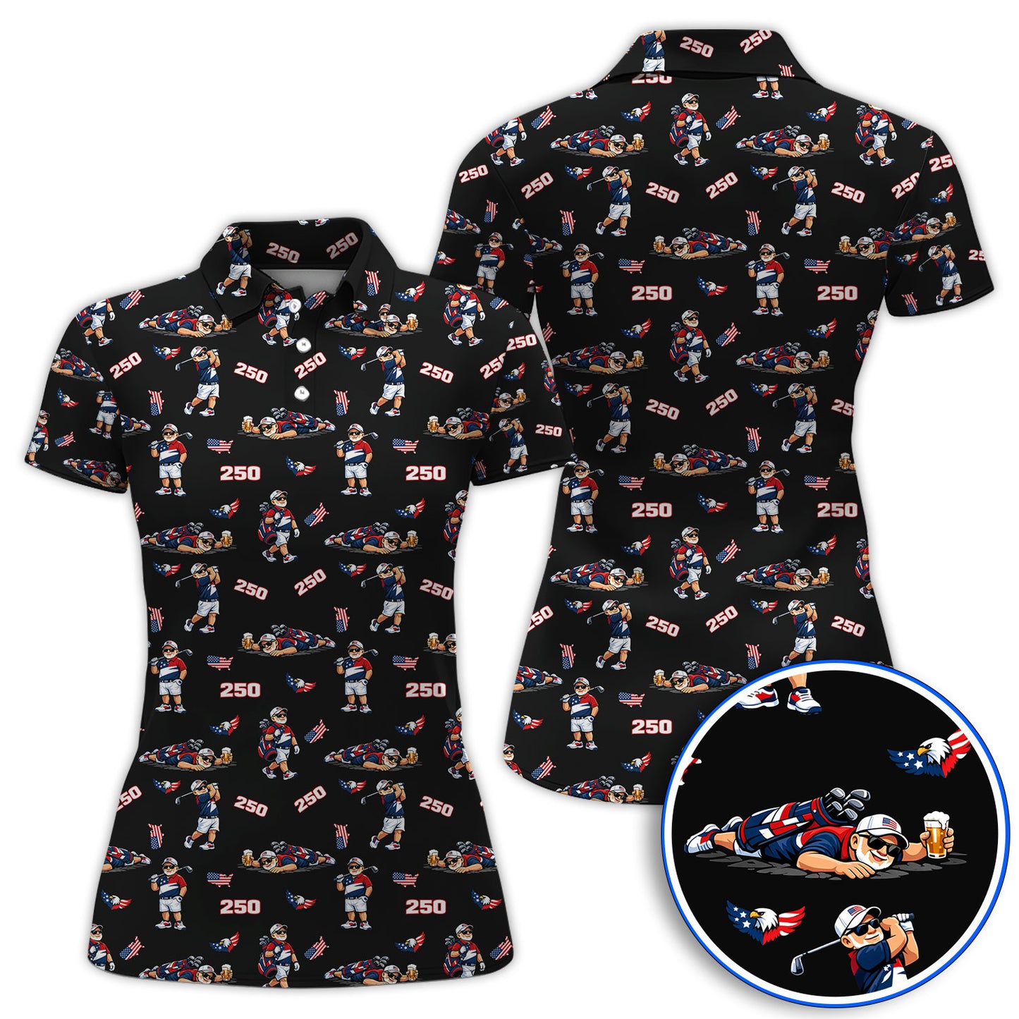 Funny Patriotic USA And Beer Pattern Golf Polos, America 250th Golf Shirt, Golf Gift For Golfer