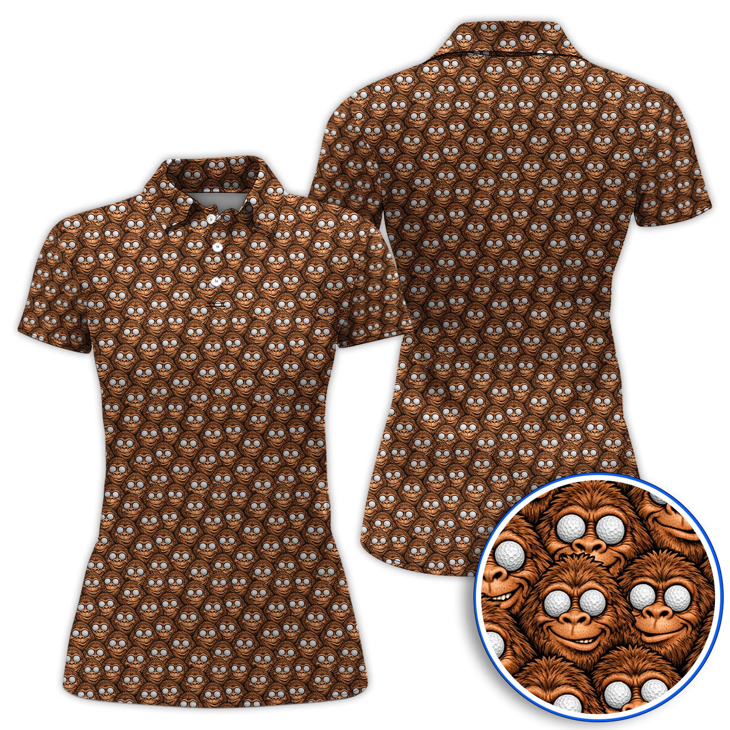 Crazy Bigfoot Pattern Golf Polos, Sasquatch Golf Shirt For Golfer, Funny Golf Gift For Men