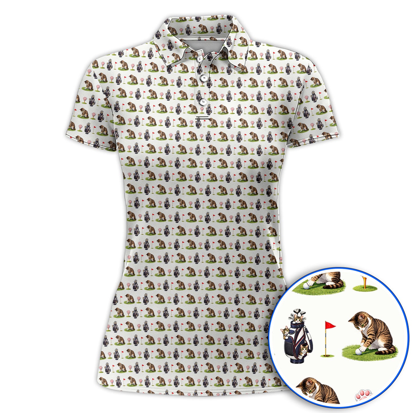 Cute Cat Pattern Golf Shirt, Funny Cats Golf Polos, Golf Gift For Golfer And Cat Lover